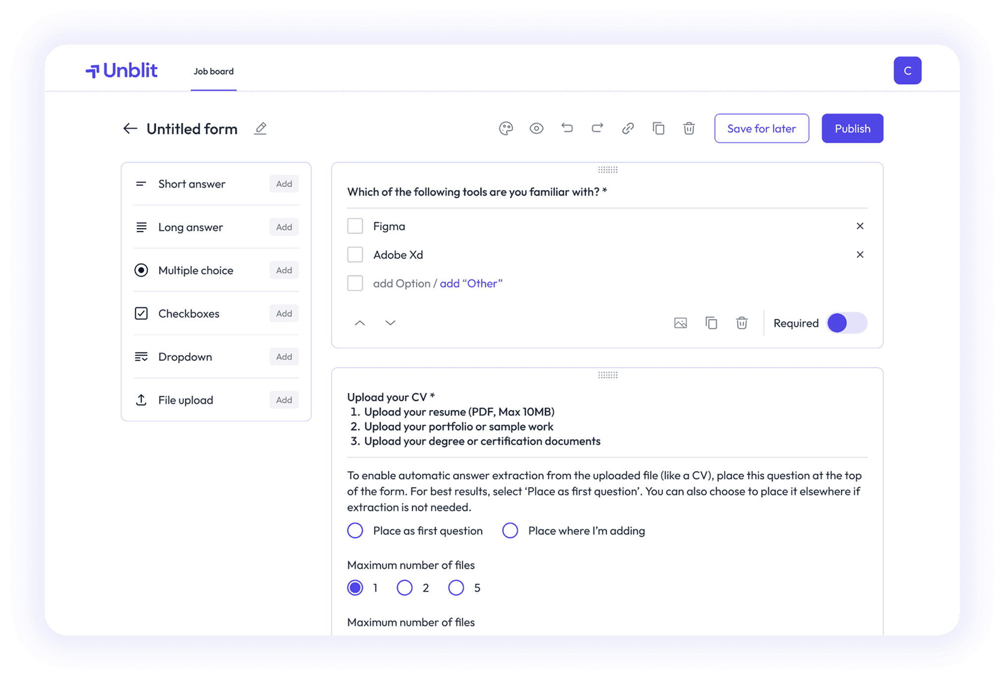 Application form creation form